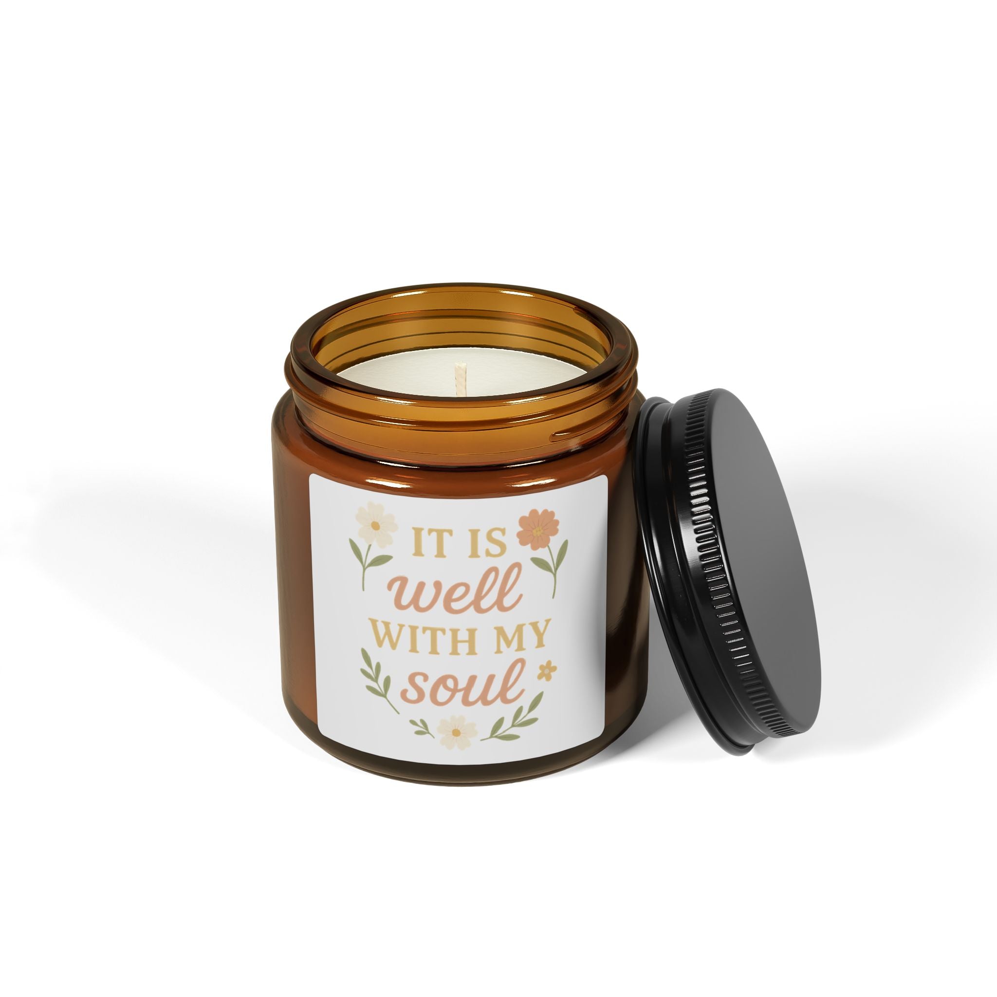 Amber Jar Scented Soy Candle - "It Is Well With My Soul" - Multi-Size