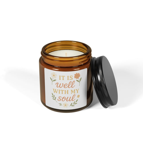 Amber Jar Scented Soy Candle - "It Is Well With My Soul" - Multi-Size