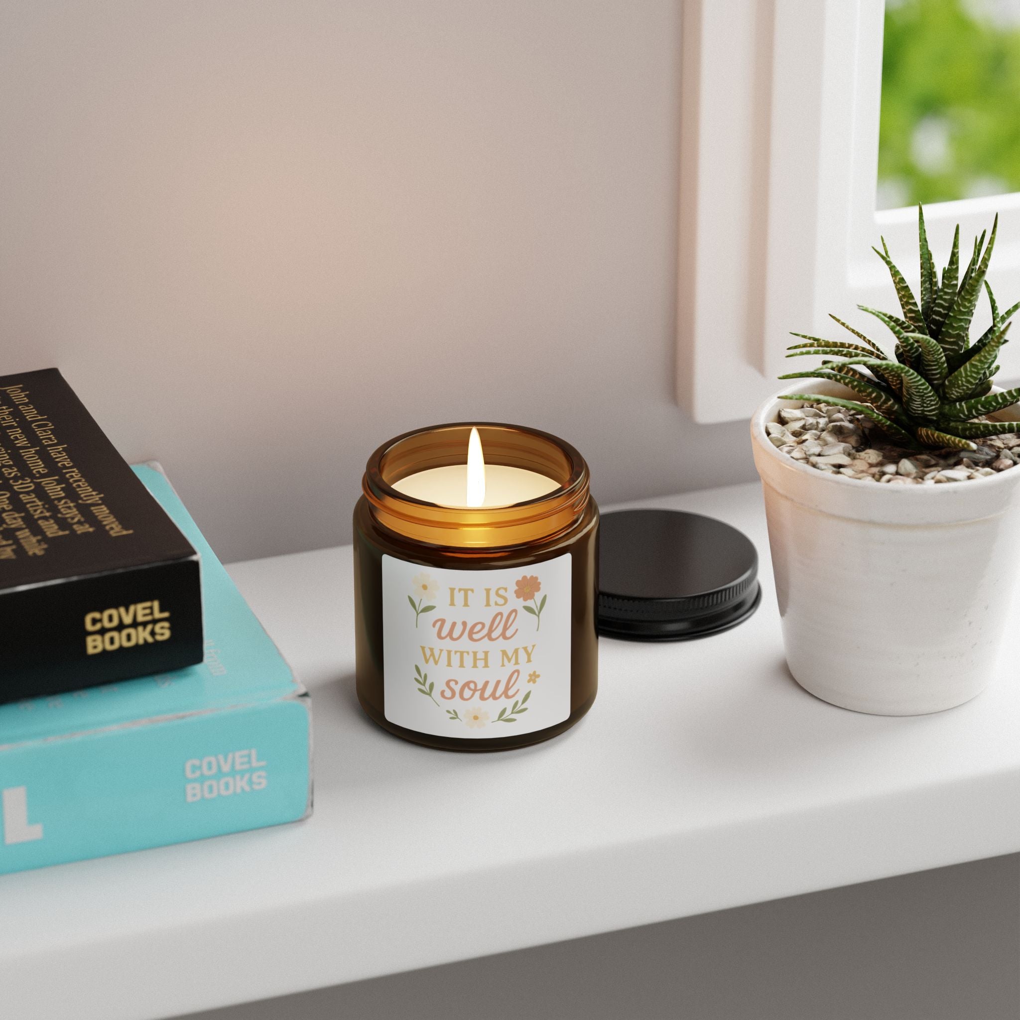Amber Jar Scented Soy Candle - "It Is Well With My Soul" - Multi-Size